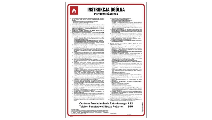 ZNAK - DB001 Instrukcja ogólna przeciwpożarowa 24,5 x 35 cm FN - Folia samoprzylepna