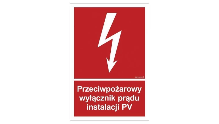 ZNAK - BC145 Przeciwpożarowy wyłącznik prądu instalacji PV 40 x 59,4 cm PS - Płyta 1mm foto.