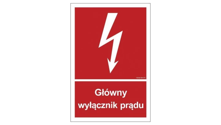 ZNAK - BC008 Główny wyłącznik prądu - arkusz 9 naklejek 5 x 7,4 cm FN - Folia samoprzylepna