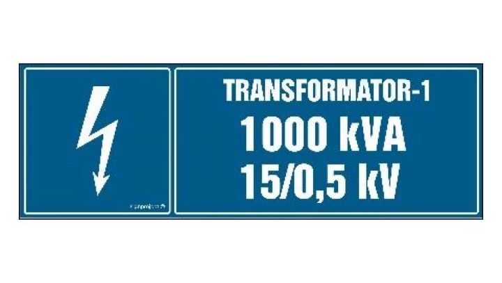 ZNAK - HI003 Transformator-1 1000kVA 15/0.5 kV - arkusz 8 naklejek - arkusz 8 naklejek 10 x 3,3 cm FN - Folia samoprzylepna
