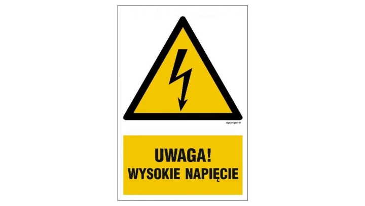 ZNAK - HA016 Uwaga wysokie napięcie 30 x 45 cm PN - Płyta 1mm
