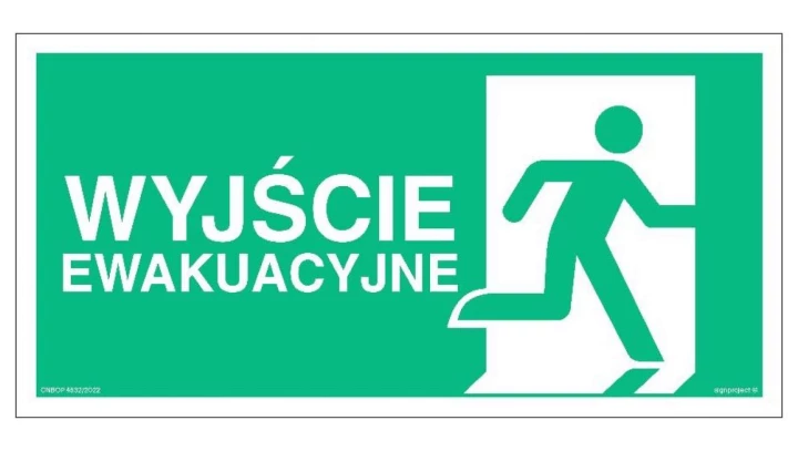 ZNAK - AC129 Wyjście ewakuacyjne w prawo 100 x 50 cm FS - Folia samoprzylepna foto.