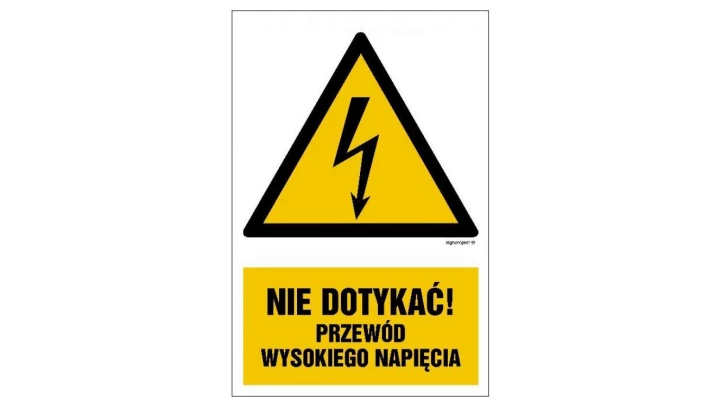 ZNAK - HA021 Nie dotykać przewód wysokiego napięcia 15 x 22,5 cm FN - Folia samoprzylepna