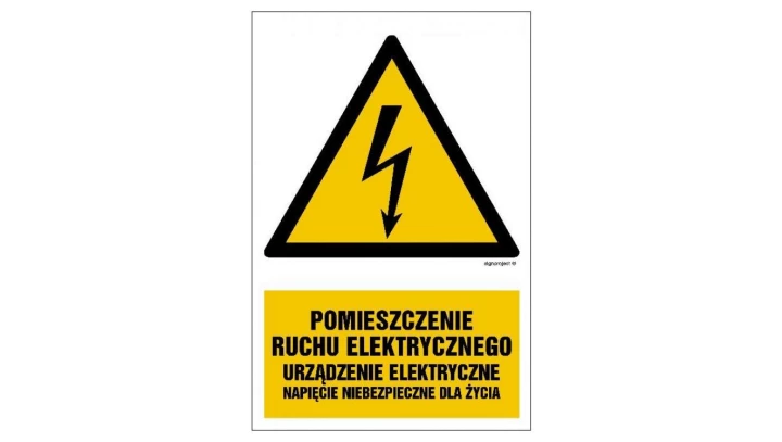 ZNAK - HA028 Pomieszczenie ruchu elektrycznego urządzenie elektryczne napięcie niebezpieczne dla życia 30 x 45 cm PN - Płyta 1mm