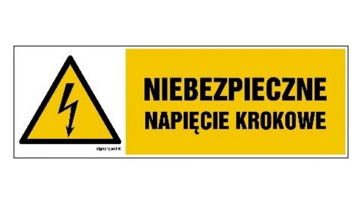ZNAK - HB014 Niebezpieczne napięcie krokowe 15 x 5 cm FN - Folia samoprzylepna