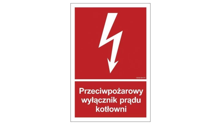 ZNAK - BB024 Przeciwpożarowy wyłącznik prądu kotłowni 15 x 22,2 cm TS - Płyta TD foto.