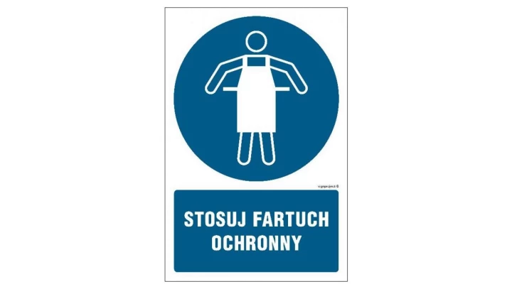 ZNAK - GL048 Stosuj fartuch ochronny - opakowanie 10 sztuk 5 x 7,5 cm KS - Folia podłogowa foto.