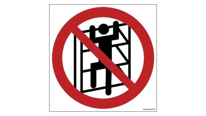 ZNAK - GB023 Zakaz wchodzenia na regały 35 x 35 cm FS - Folia samoprzylepna foto.