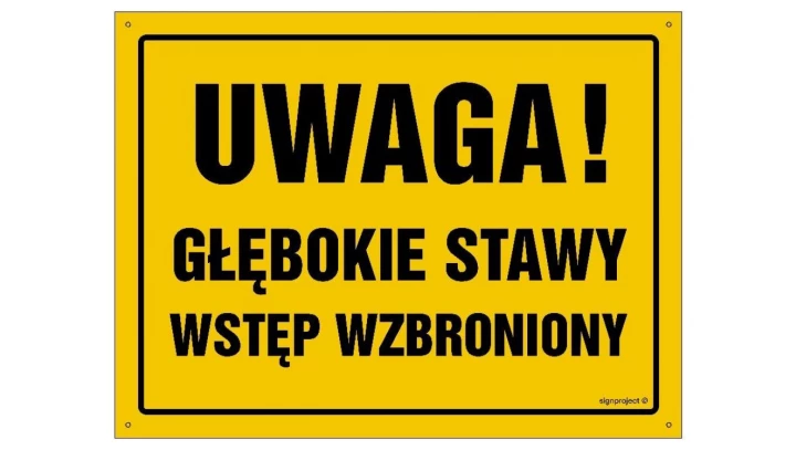 ZNAK - OA098 Uwaga! Głębokie stawy 35 x 25 cm BN - Płyta żółta 0,6mm