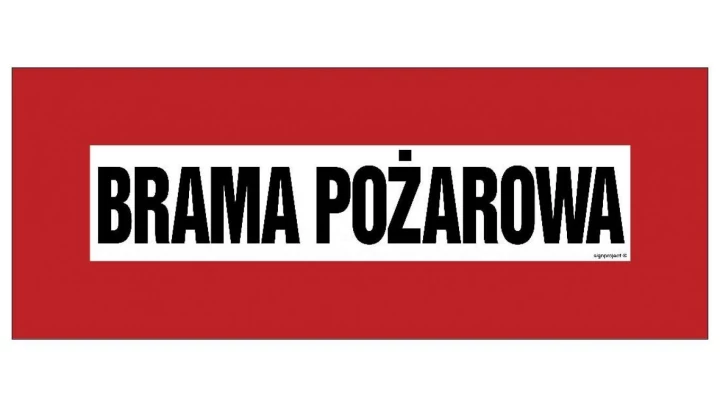 ZNAK - BC106 Brama pożarowa 36 x 14 cm FN - Folia samoprzylepna