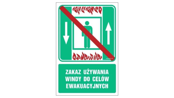 ZNAK - AC049 Zakaz używania windy do celów ewakuacyjnych 25 x 37,5 cm TS - Płyta TD foto.