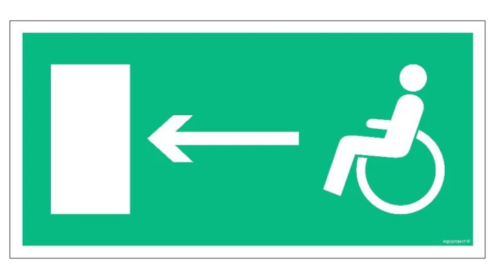 ZNAK - AC010 Wyjście ewakuacyjne dla niepełnosprawnych w lewo 80 x 40 cm PS - Płyta 1mm foto.