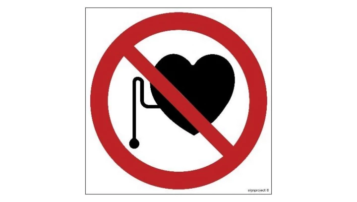 ZNAK - GB012 Zakaz przebywania z rozrusznikiem serca 25 x 25 cm KS - Folia podłogowa foto.
