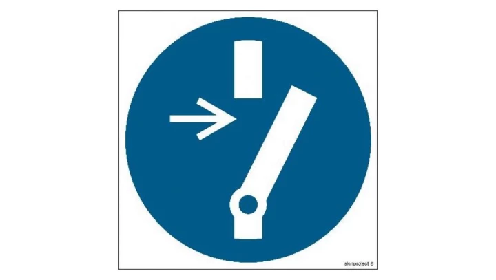 ZNAK - GJ021 Odłącz przed przystąpieniem do konserwacji lub naprawy 15 x 15 cm FS - Folia samoprzylepna foto.