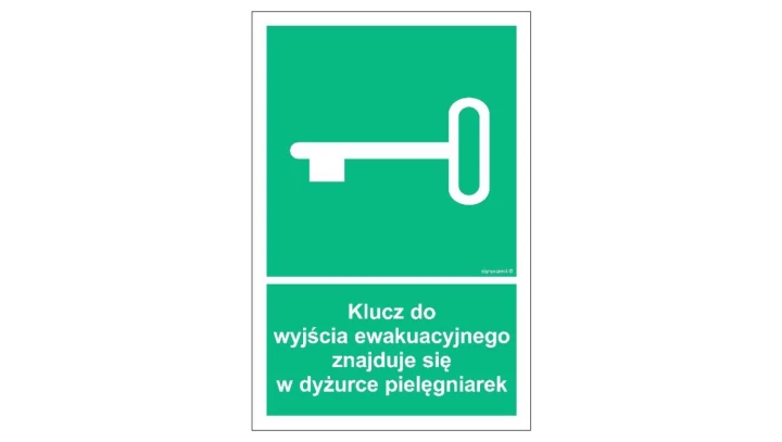 ZNAK - AC066 Klucz do wyjścia ewakuacyjnego znajduje się w dyżurce pielęgniarek 15 x 22,5 cm PS - Płyta 1mm foto.
