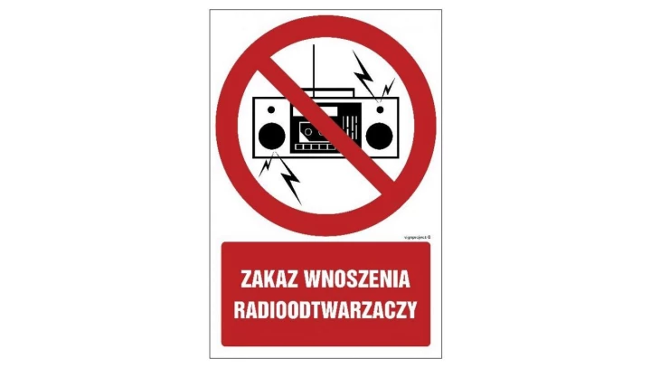 ZNAK - GC048 Zakaz wnoszenia radioodtwarzaczy - opakowanie 10 sztuk 5 x 7,5 cm KN - Folia podłogowa