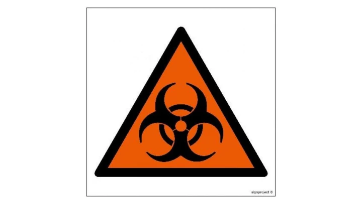 ZNAK - GE011 Ostrzeżenie przed zagrożeniem biologicznym 20 x 20 cm PN - Płyta 1mm