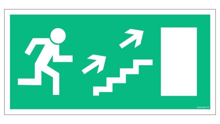 ZNAK - AC020 Wyjście ewakuacyjne w prawo schodami w górę 40 x 20 cm TS - Płyta TD foto.