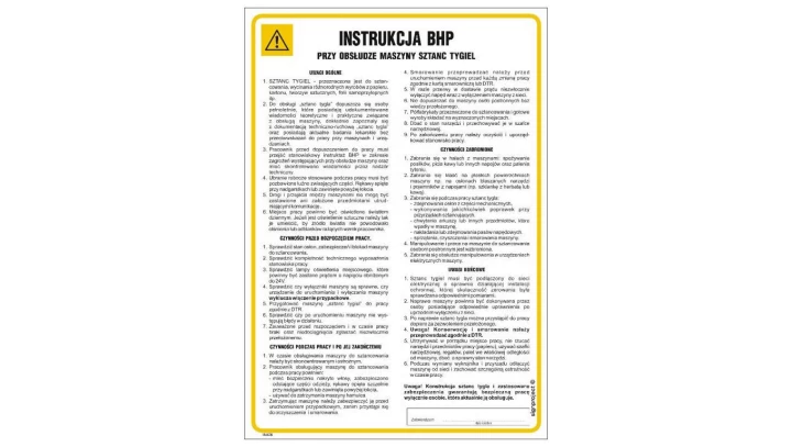 ZNAK - IAA26 Instrukcja BHP przy obsłudze maszyny sztanc tygiel 24,5 x 35 cm FN - Folia samoprzylepna