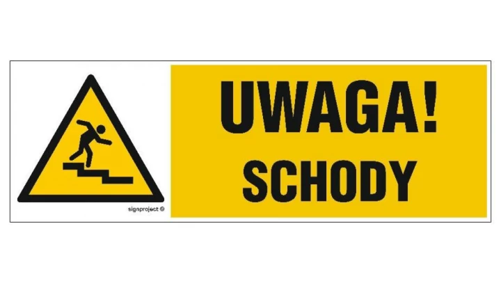ZNAK - NC120 Uwaga schody - prawostronny 30 x 10 cm FN - Folia samoprzylepna