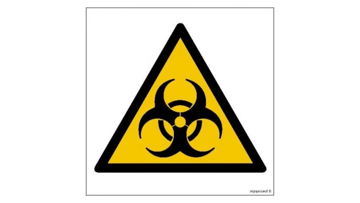 ZNAK - GD009 Ostrzeżenie przed skażeniami biologicznymi 50 x 50 cm FN - Folia samoprzylepna