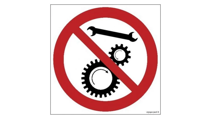 ZNAK - GB029 Zakaz naprawiania urządzenia w ruchu 50 x 50 cm FN - Folia samoprzylepna