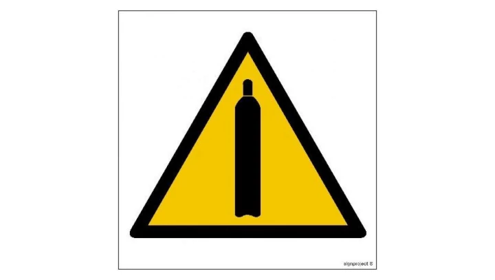 ZNAK - GE003 Ostrzeżenie - butle z gazem 50 x 50 cm PN - Płyta 1mm