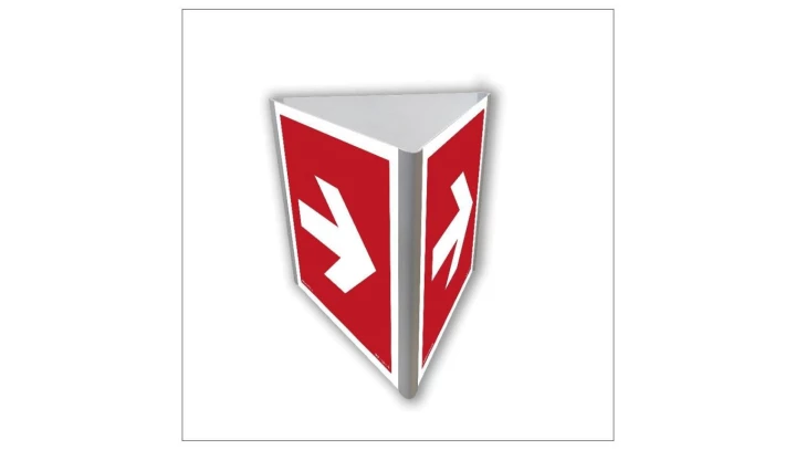 ZNAK - BA811 Kierunek do miejsca rozmieszczenia sprzętu pożarniczego lub urządzenia ostrzegającego (3D dościenny) 20 x 20 cm PS