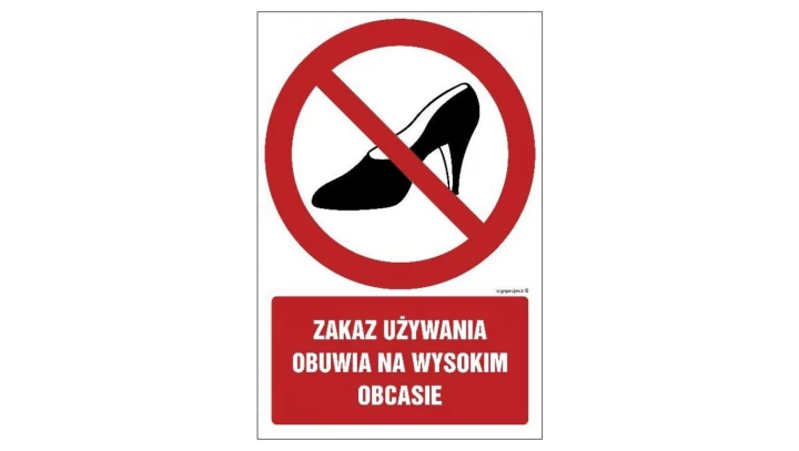 ZNAK - GC022 Zakaz używania obuwia na wysokim obcasie 25 x 37,5 cm FN - Folia samoprzylepna