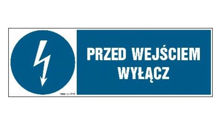 ZNAK - HF003 Przed wejściem wyłącz - arkusz 8 naklejek - arkusz 8 naklejek 10 x 3,3 cm FN - Folia samoprzylepna