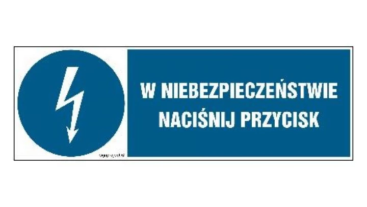 ZNAK - HF011 W niebezpieczeństwie naciśnij przycisk 15 x 5 cm PN - Płyta 1mm