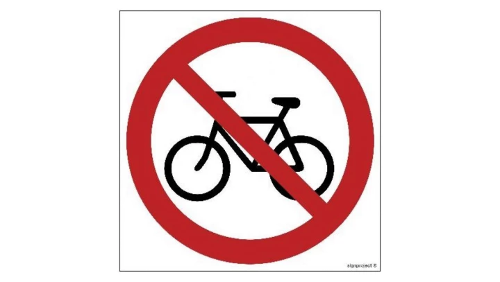 ZNAK - GB021 Zakaz wjazdu na rowerze - arkusz 12 naklejek 5 x 5 cm FN - Folia samoprzylepna