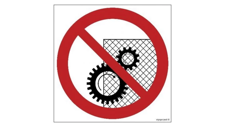 ZNAK - GB025 Zakaz zdejmowania osłon podczas pracy urządzenia 15 x 15 cm FS - Folia samoprzylepna foto.