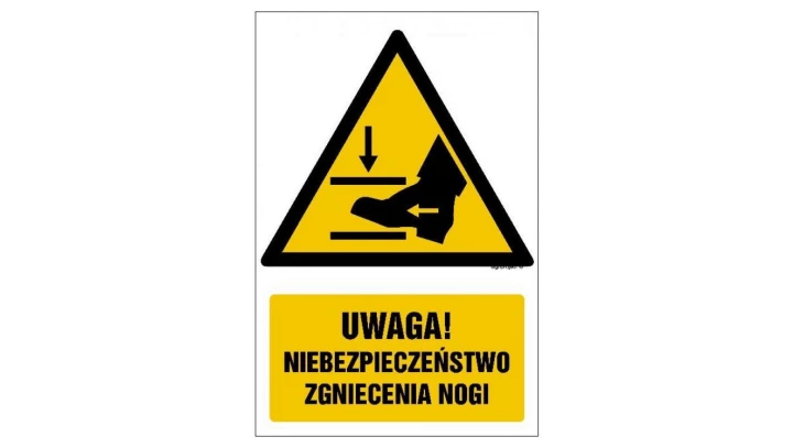 ZNAK - GF065 Uwaga! Niebezpieczeństwo zgniecenia nogi 25 x 37,5 cm PN - Płyta 1mm