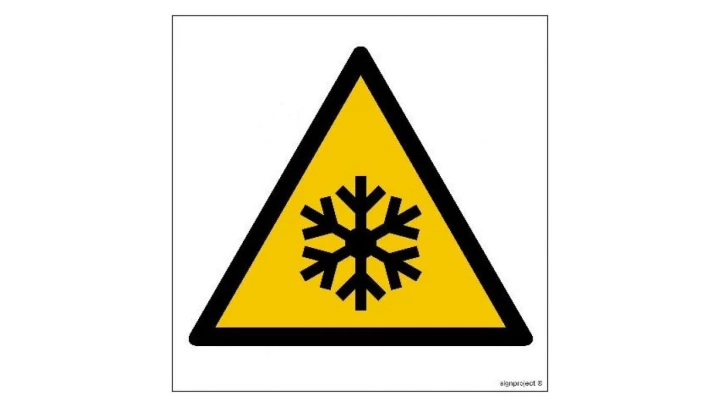 ZNAK - GD010 Ostrzeżenie przed niską temperaturą/warunkami zamarzania 35 x 35 cm PN - Płyta 1mm