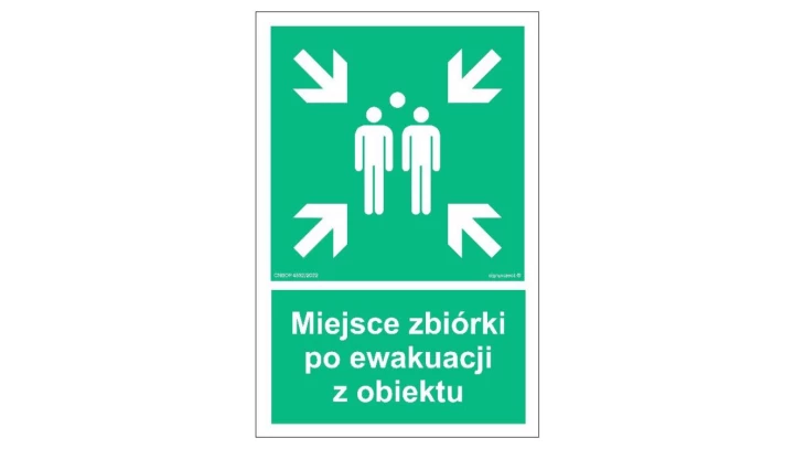 ZNAK - AC085 Miejsce po ewakuacji z obiektu 35 x 52,5 cm KS - Folia podłogowa foto.