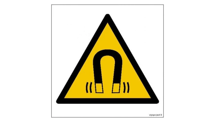 ZNAK - GD006 Ostrzeżenie przed silnym polem magnetycznym 15 x 15 cm PN - Płyta 1mm