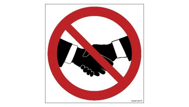 ZNAK - GB060 Zakaz podawania dłoni 35 x 35 cm FS - Folia samoprzylepna foto.