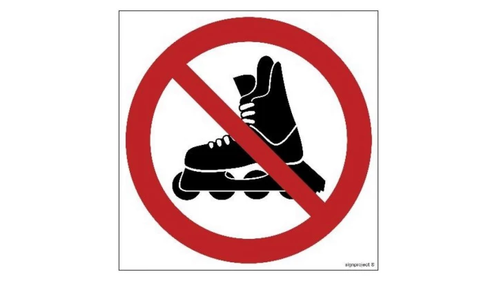 ZNAK - GB049 Zakaz jazdy na rolkach 10 x 10 cm PN - Płyta 1mm