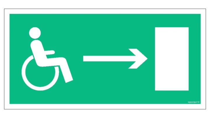 ZNAK - AC009 Wyjście ewakuacyjne dla niepełnosprawnych w prawo 40 x 20 cm KS - Folia podłogowa foto.