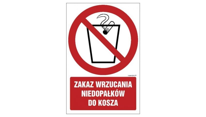 ZNAK - GC032 Zakaz wrzucania niedopałków do kosza 15 x 22,5 cm FS - Folia samoprzylepna foto.