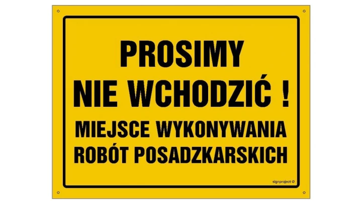 ZNAK - OA013 Uwaga! Świeżo malowane 80 x 57 cm BN - Płyta żółta 0,6mm