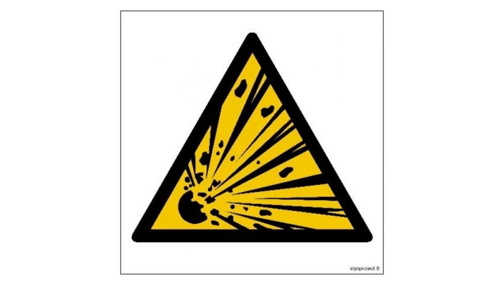 ZNAK - GD002 Ostrzeżenie przed niebezpieczeństwem wybuchu 50 x 50 cm PS - Płyta 1mm foto.