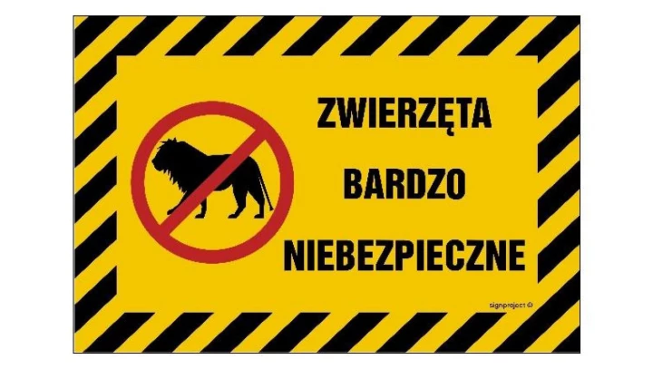 ZNAK - NC020 Zwierzęta bardzo niebezpieczne 45 x 30 cm BN - Płyta żółta 0,6mm