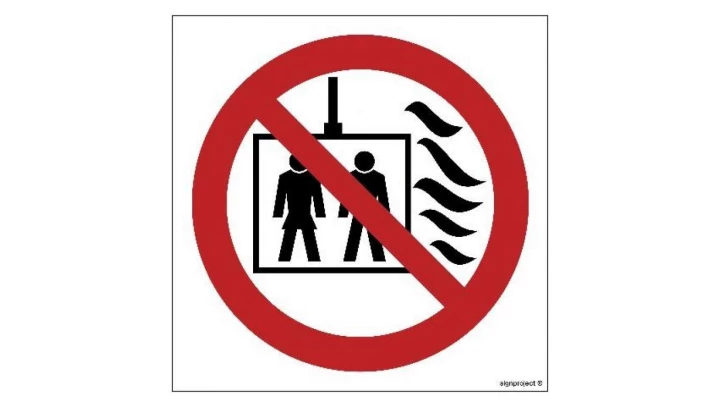 ZNAK - BB021 Nie używać dźwigu w przypadku pożaru 10 x 10 cm FS - Folia samoprzylepna foto.