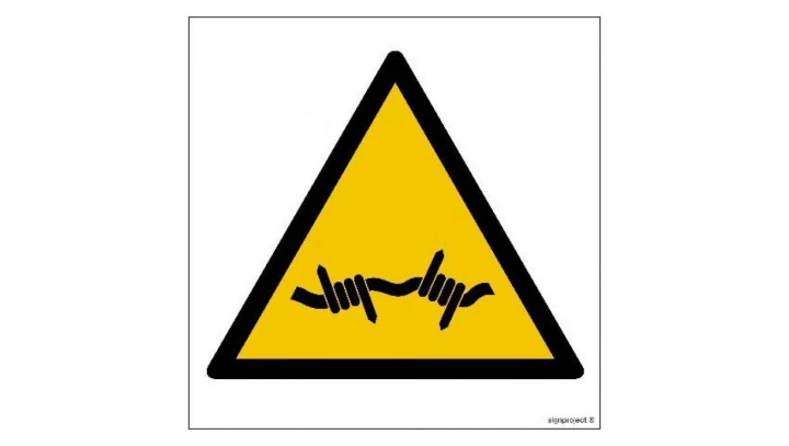 ZNAK - GD033 Ostrzeżenie przed drutem kolczastym 25 x 25 cm PN - Płyta 1mm