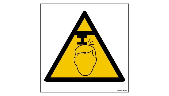 ZNAK - GE025 Ostrzeżenie przed niebezpieczeństwem urazu głowy 35 x 35 cm PS - Płyta 1mm foto.