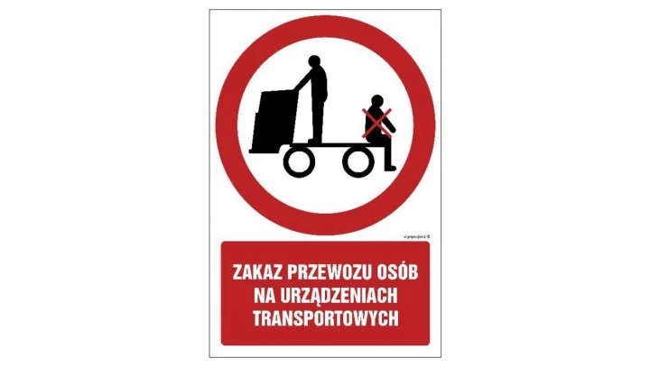 ZNAK - GC058 Zakaz przewozu osób na urządzeniach transportowych 70 x 105 cm PS - Płyta 1mm foto.