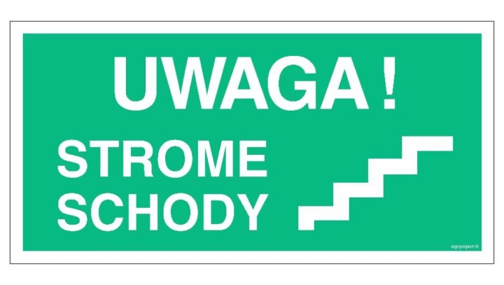 ZNAK - AC023 Uwaga stopień 100 x 50 cm KS - Folia podłogowa foto.