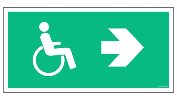 ZNAK - AC059 Kierunek ewakuacji dla niepełnosprawnych w prawo 80 x 40 cm FS - Folia samoprzylepna foto.